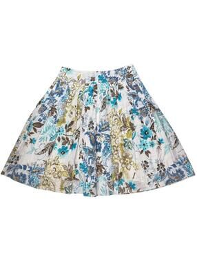 Telluride Co Light Blue Floral Pleated Midi Skirt Retro Boho Size 4